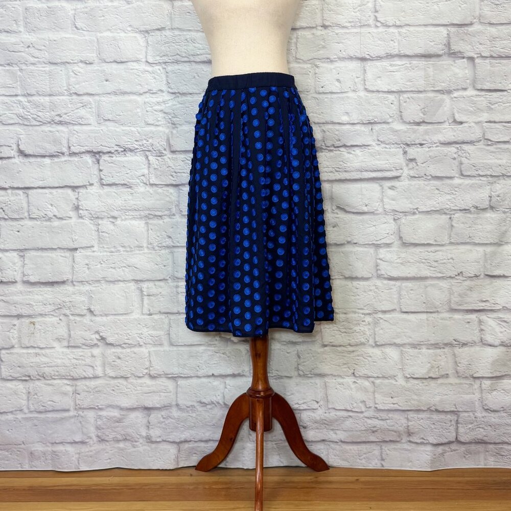 J Crew Navy Blue Textured Embroidered Polka Dot Midi Skirt